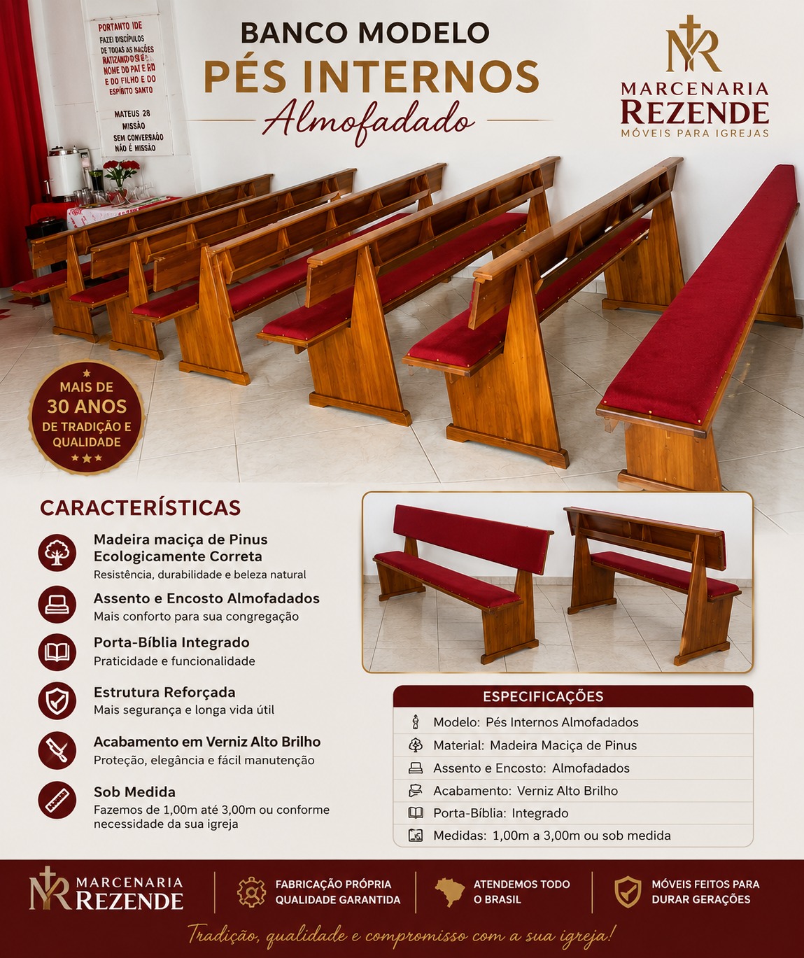 Bancos para igreja – Marcenaria Rezende
