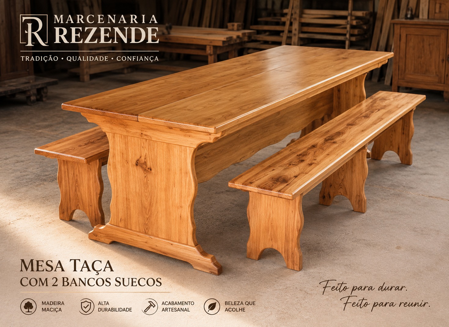 Mesa de Madeira e Cadeiras – Marcenaria Rezende